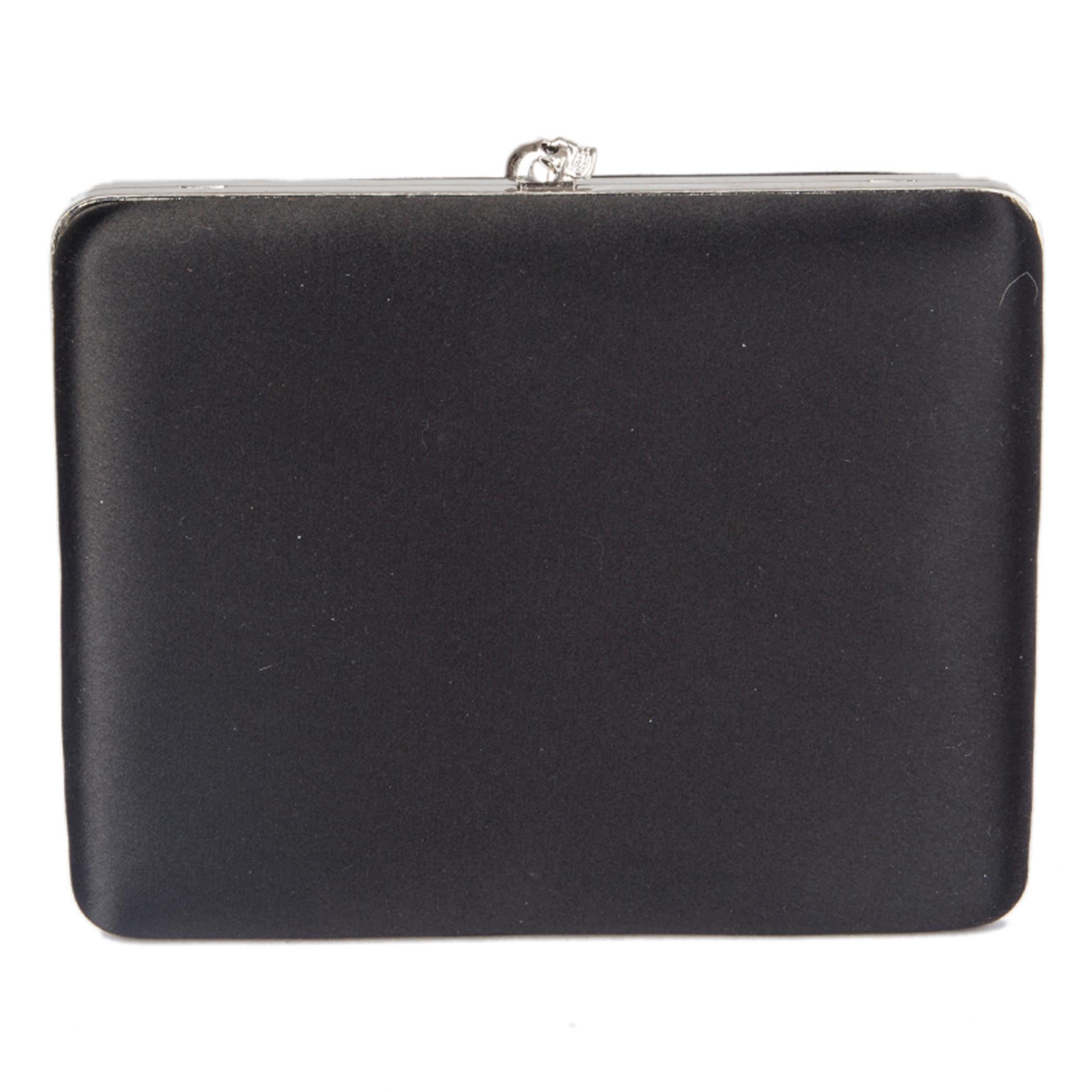 black satin clutch bag with bow