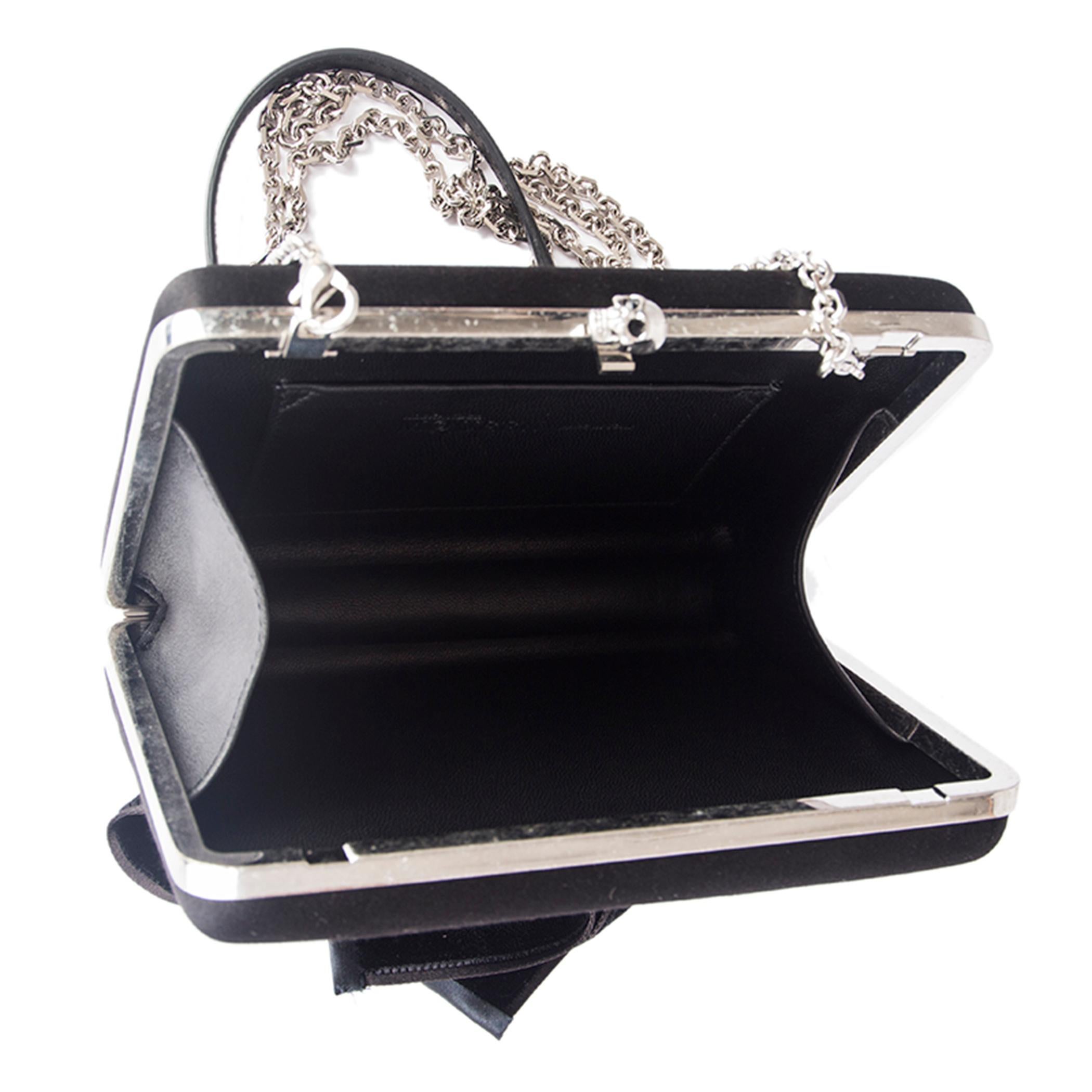 Black ALEXANDER MCQUEEN black SATIN CRYSTAL BOW BOX Clutch Bag