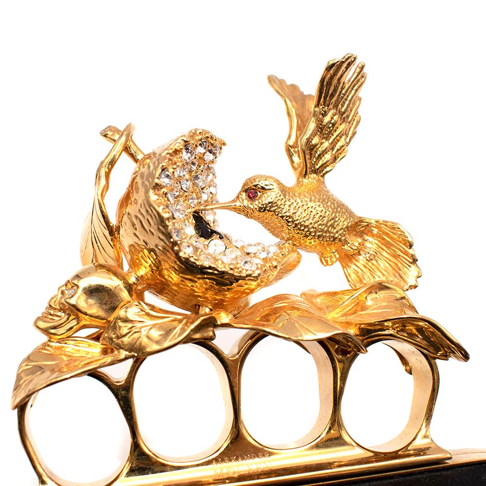 Alexander McQueen Black Satin Crystal Embellished Bird Knuckle clutch 2