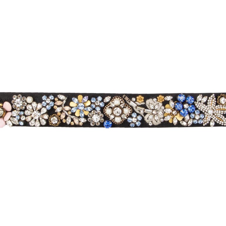 Alexander McQueen Black Embellished Floral Crystal Belt Alexander McQueen Black Crystal Embellished Lips Satin Waist  main image 3