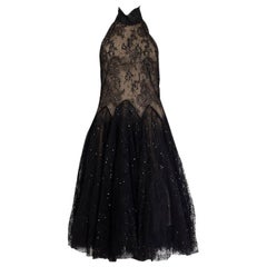 ALEXANDER MCQUEEN black SEQUIN LACE HALTER Cocktail Dress 40 S