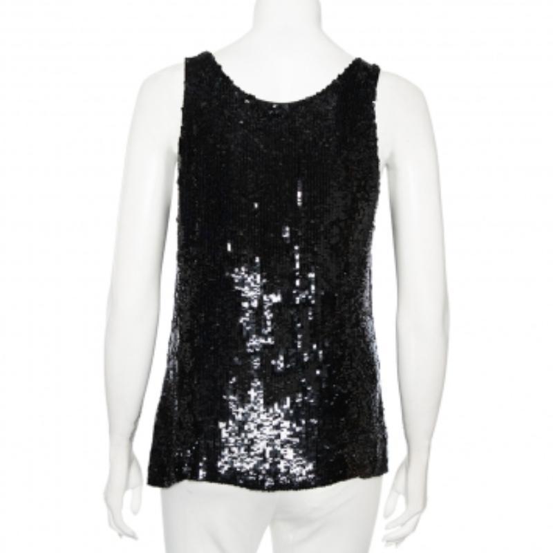 Alexander McQueen Black Sequinned Silk And Beaded Skull Pattern Sleeveless Top M In Good Condition In Dubai, Al Qouz 2