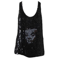 Alexander McQueen Black Sequinned Silk And Beaded Skull Pattern Sleeveless Top M