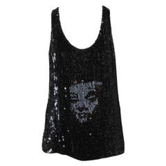 Alexander McQueen Black Sequinned Silk And Beaded Skull Pattern Sleeveless Top M