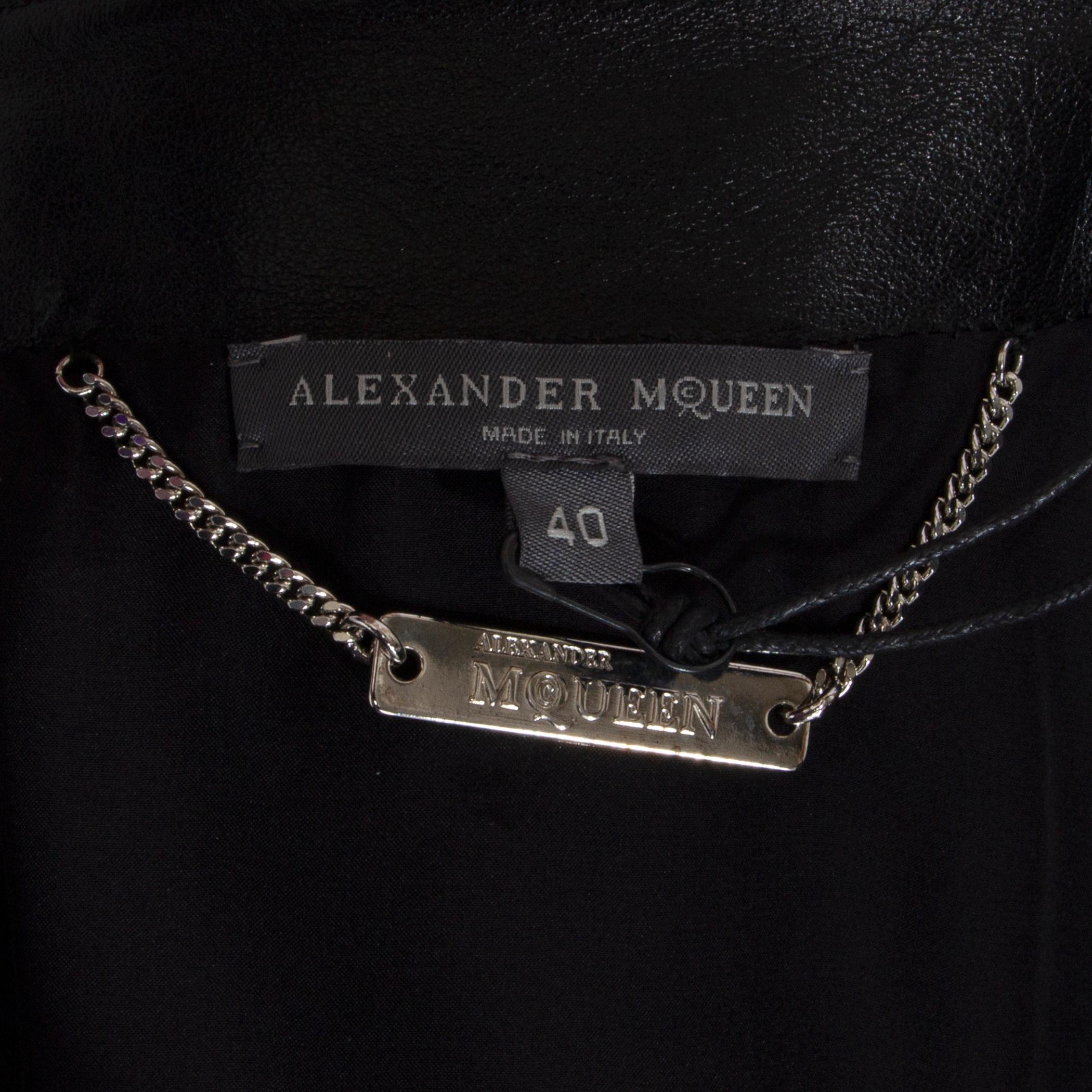 Black Alexander McQueen black SHEARLIG & LEATHER CROPPED BIKER Jacket 40