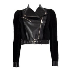 Alexander McQueen black SHEARLIG & LEATHER CROPPED BIKER Jacket 40