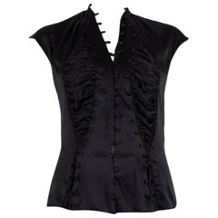 Alexander McQueen black silk Cap Sleeve Corset Blouse Shirt 42 M