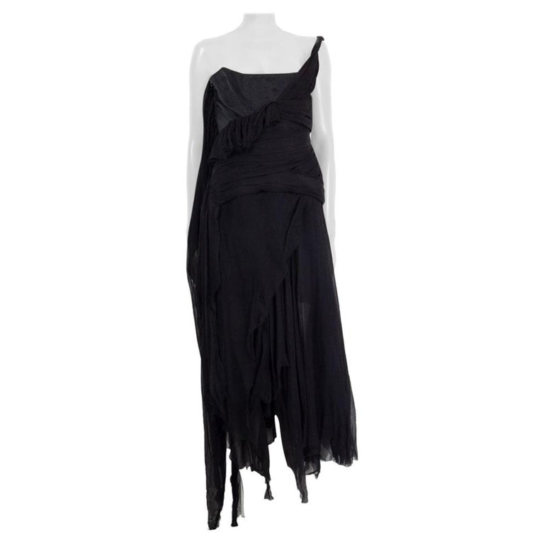 ALEXANDER MCQUEEN black silk CHIFFON BUSTIER GOWN Dress 44 L at 1stDibs