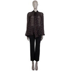 Alexander McQueen black silk chiffon FLORAL PUSSY BOW Blouse Shirt S