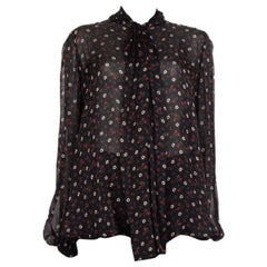 Alexander McQueen black silk chiffon FLORAL PUSSY BOW Blouse Shirt S