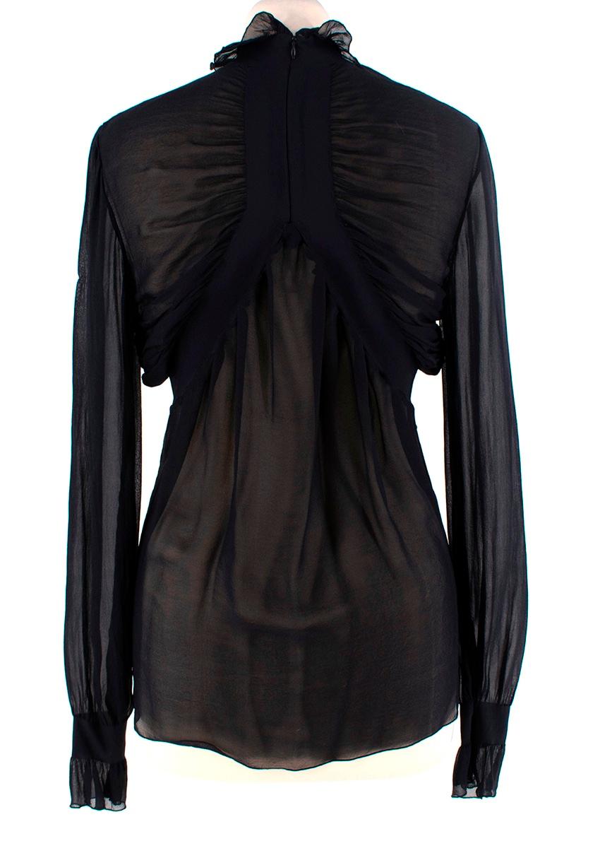 Alexander McQueen Black Silk Chiffon Ruched Blouse In Excellent Condition In London, GB