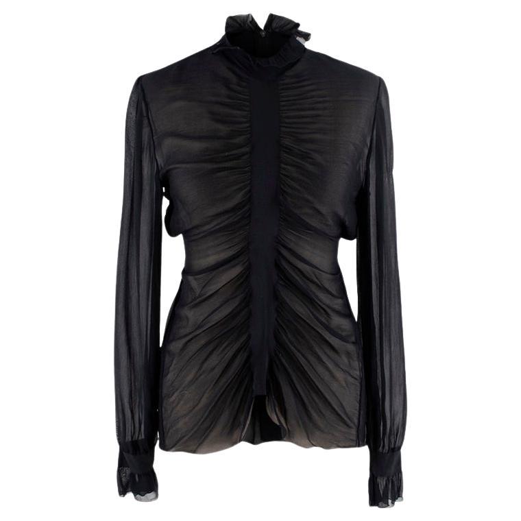 Alexander McQueen Black Silk Chiffon Ruched Blouse