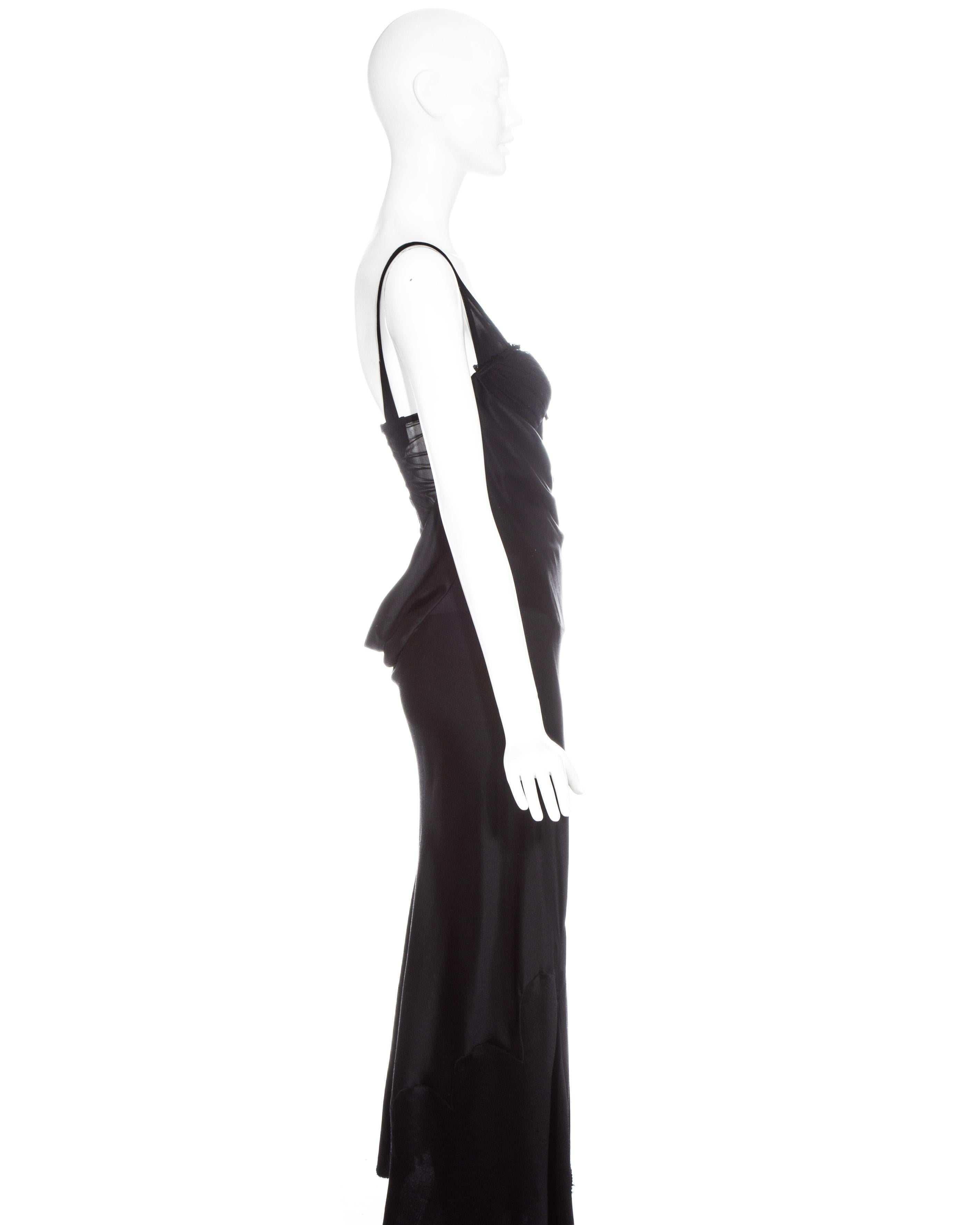 Black Alexander McQueen black silk corseted bias cut evening dress, ss 2004 For Sale