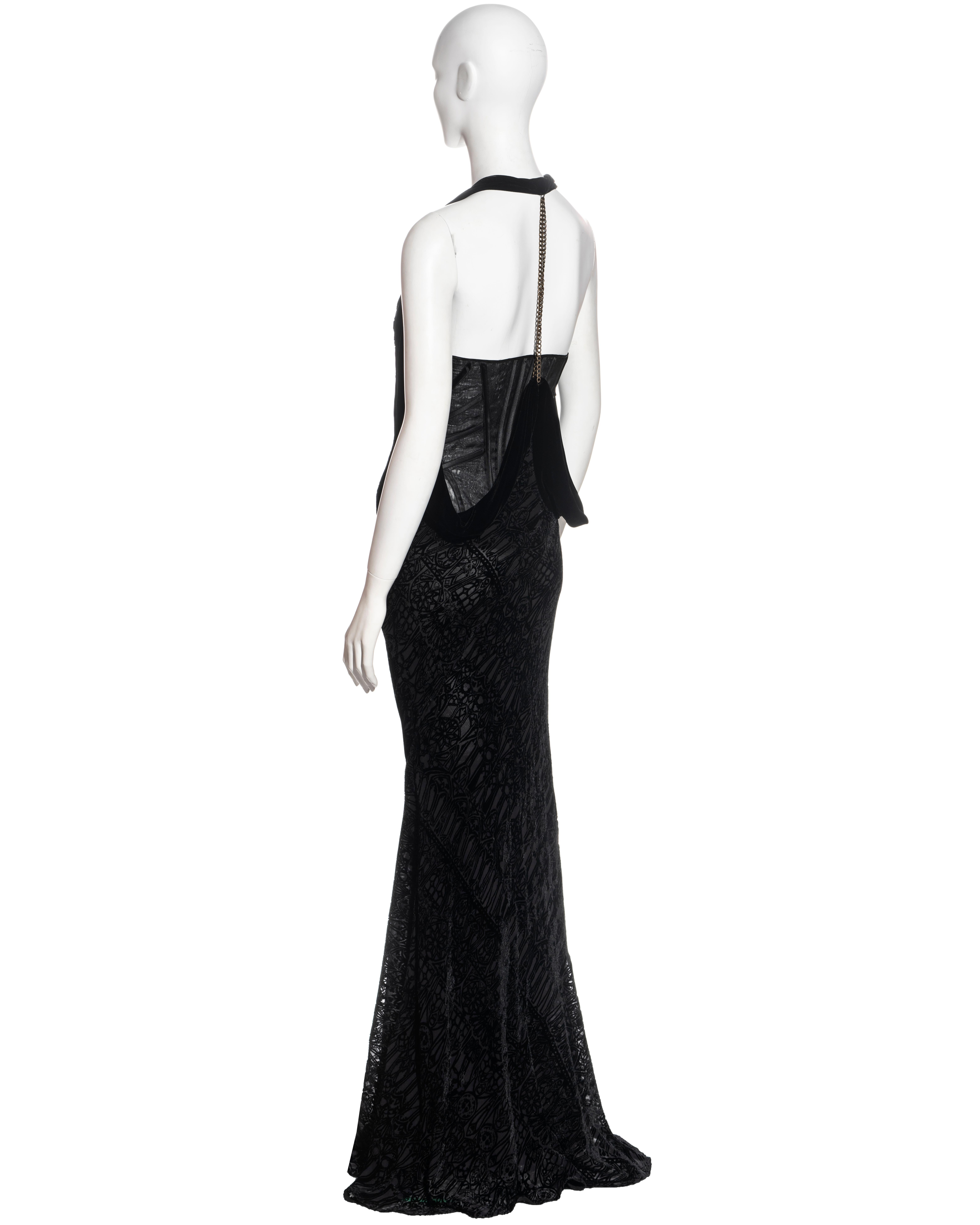 Alexander McQueen black silk devoré corseted evening dress, fw 2004 For Sale 5