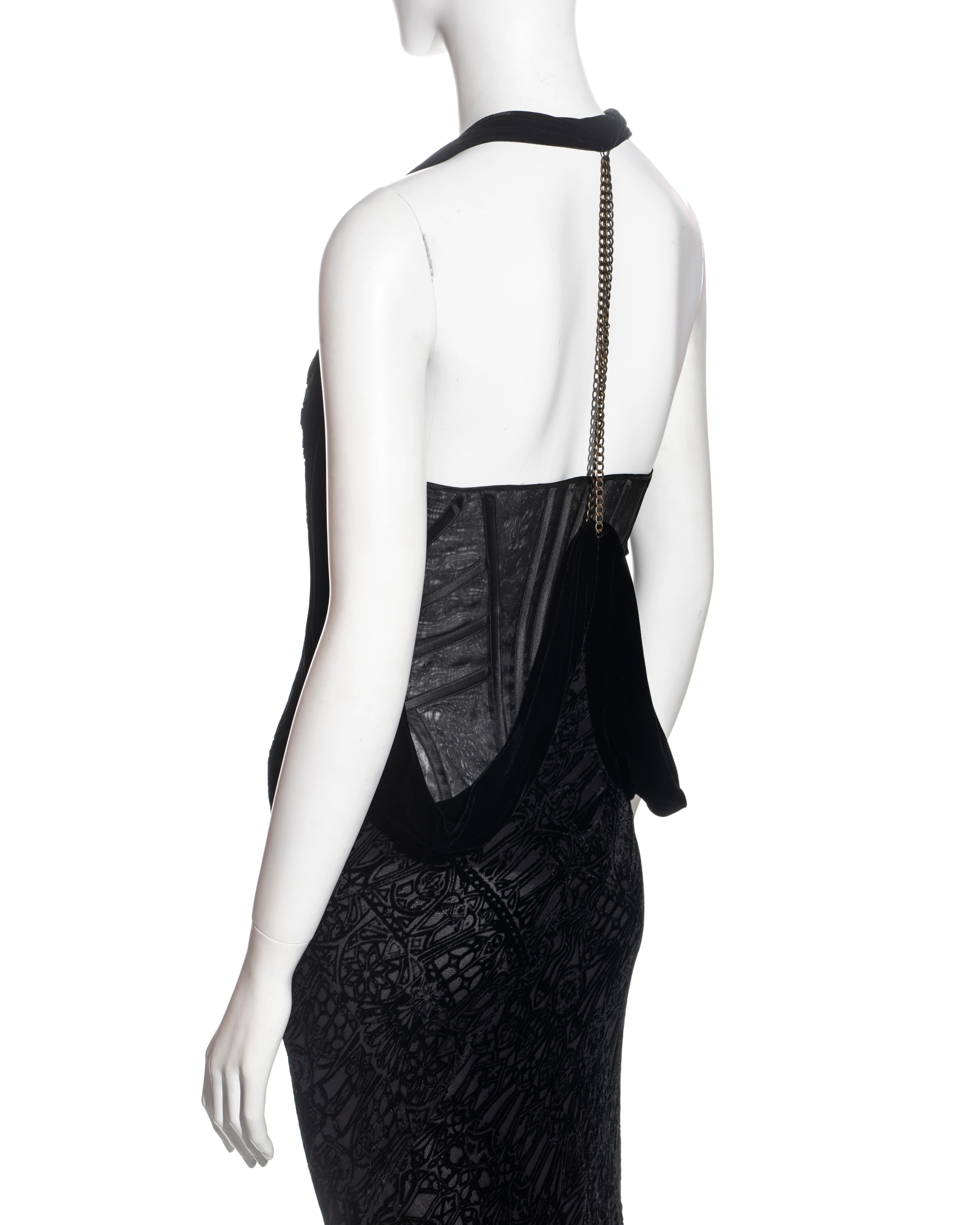Alexander McQueen black silk devoré corseted evening dress, fw 2004 For Sale 6