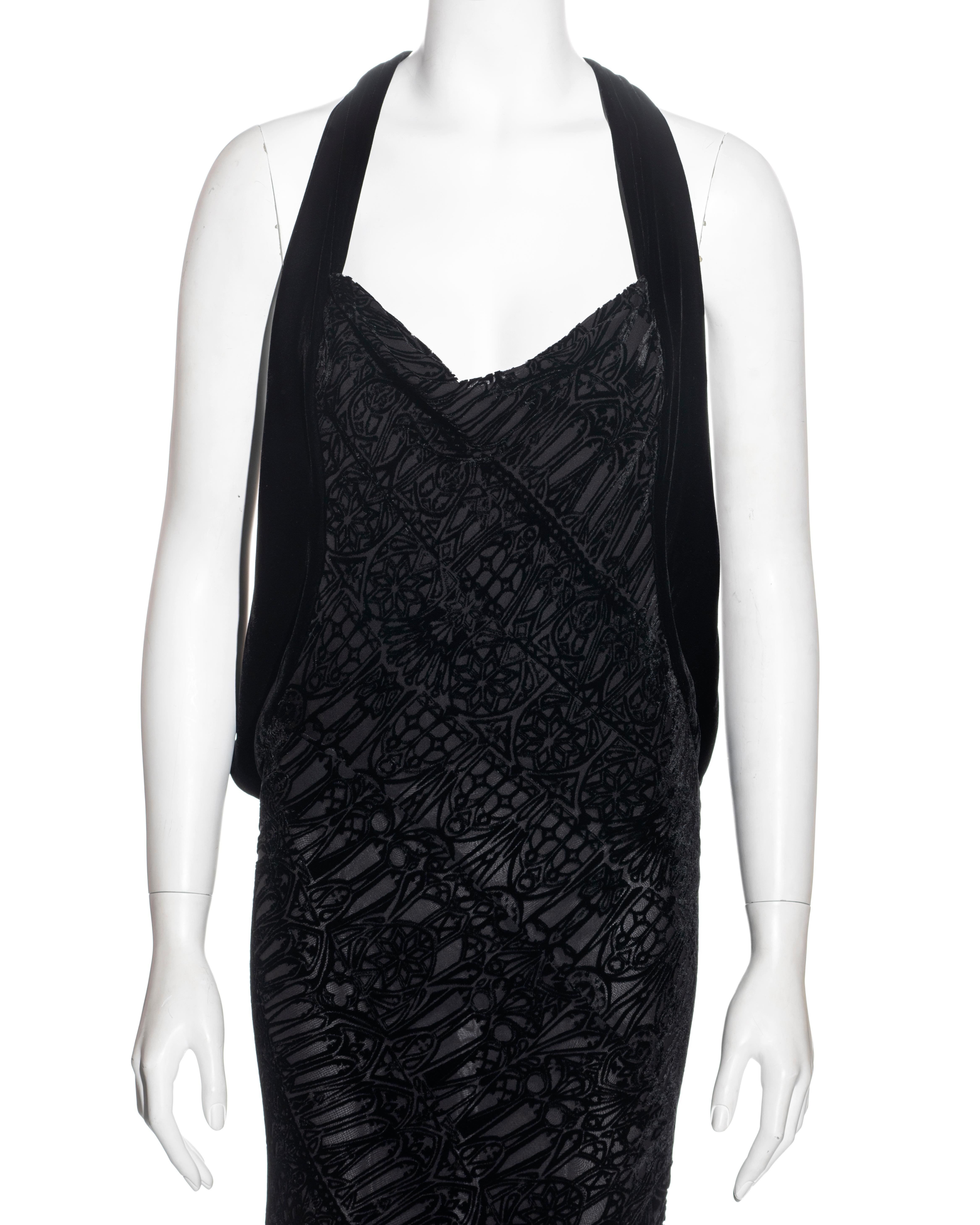 Black Alexander McQueen black silk devoré corseted evening dress, fw 2004 For Sale