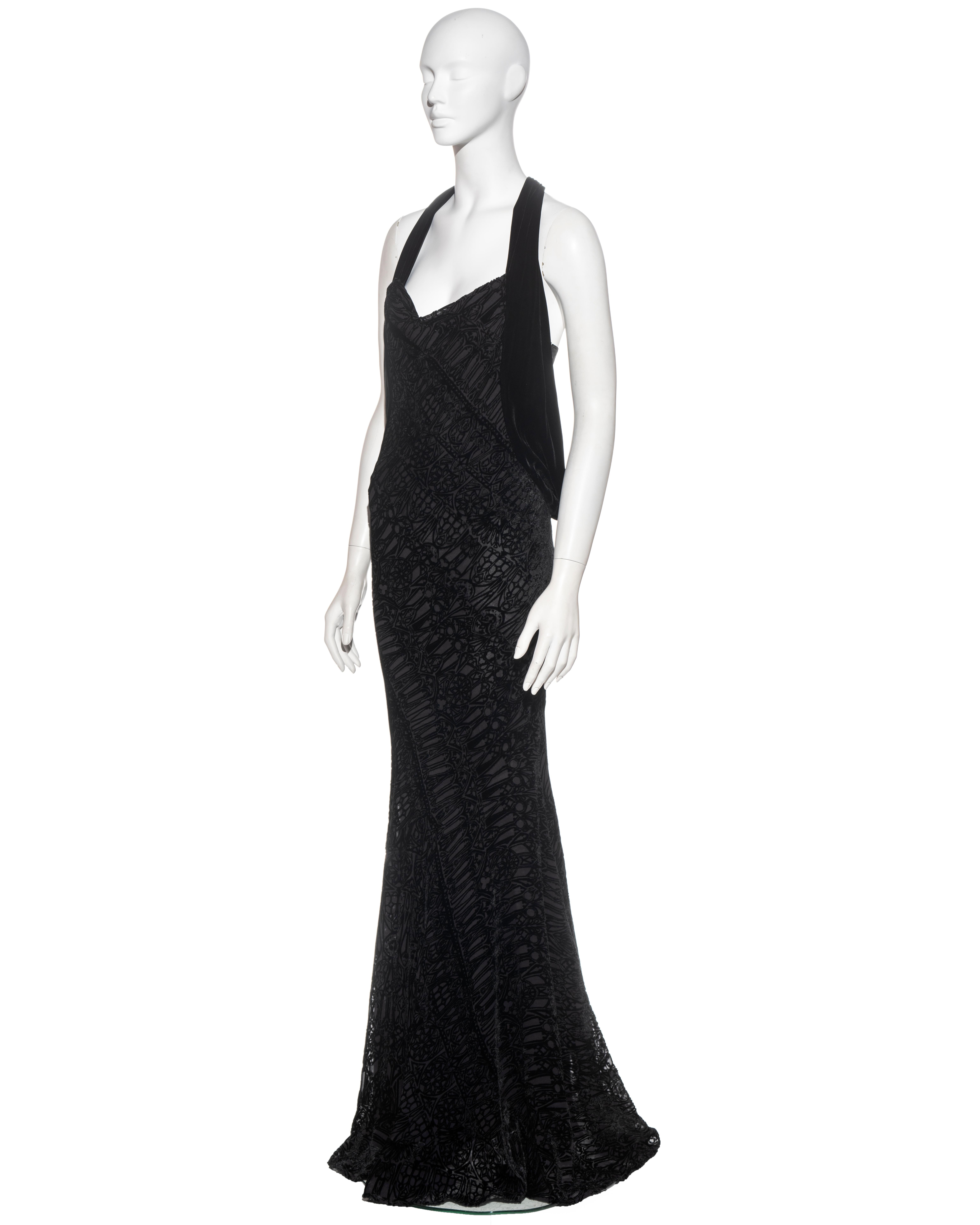Alexander McQueen black silk devoré corseted evening dress, fw 2004 In Excellent Condition For Sale In London, GB