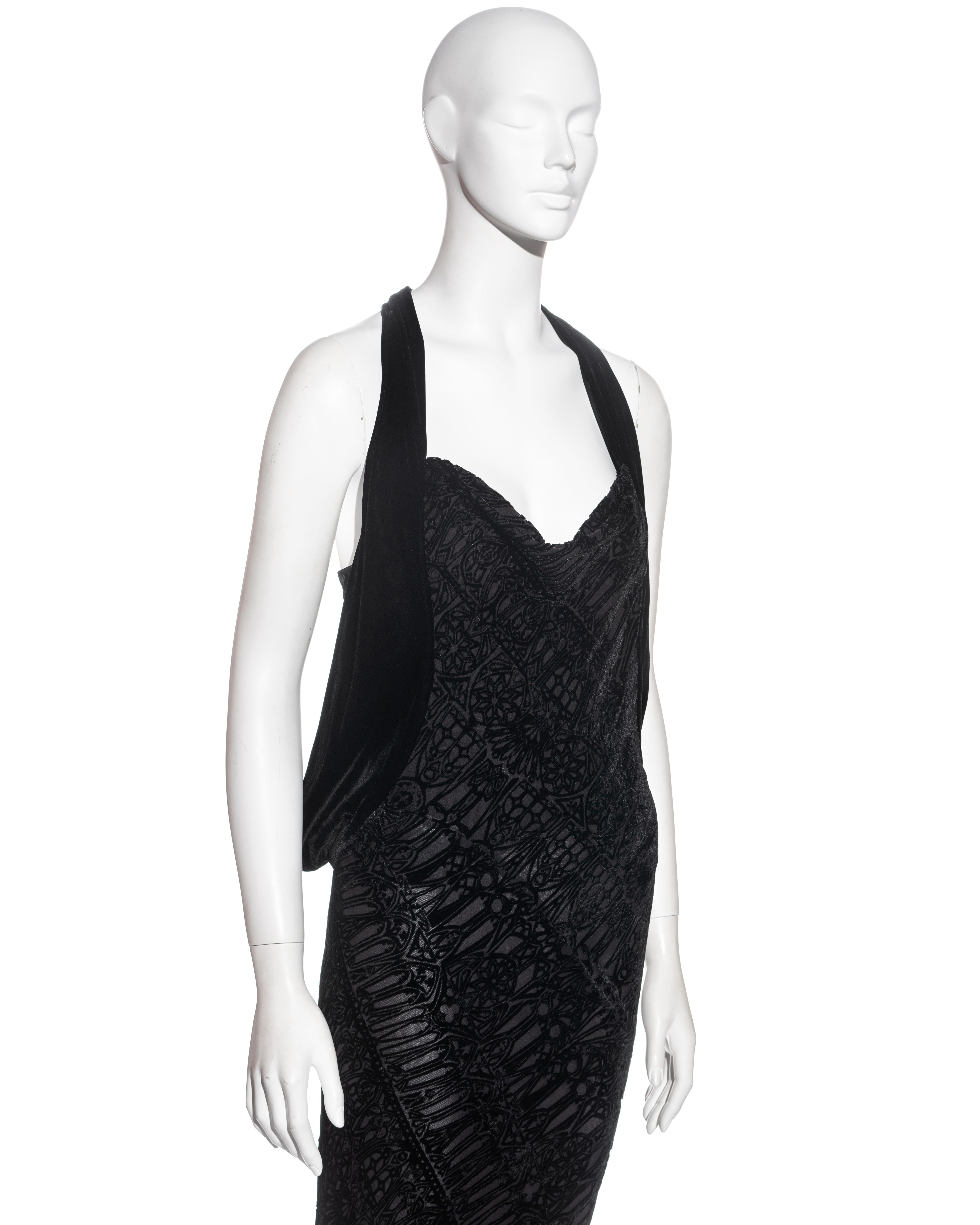 Women's Alexander McQueen black silk devoré corseted evening dress, fw 2004 For Sale