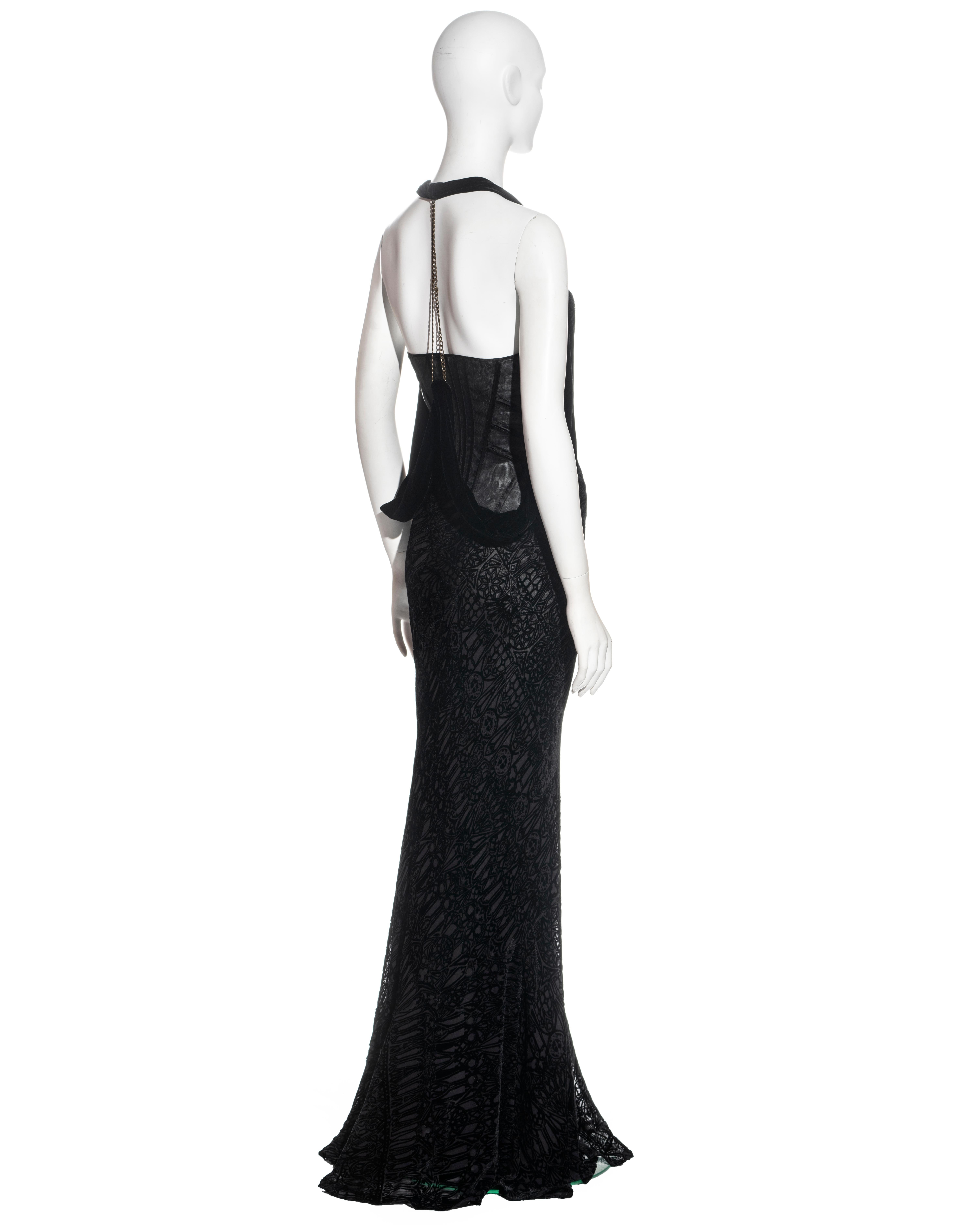 Alexander McQueen black silk devoré corseted evening dress, fw 2004 For Sale 1