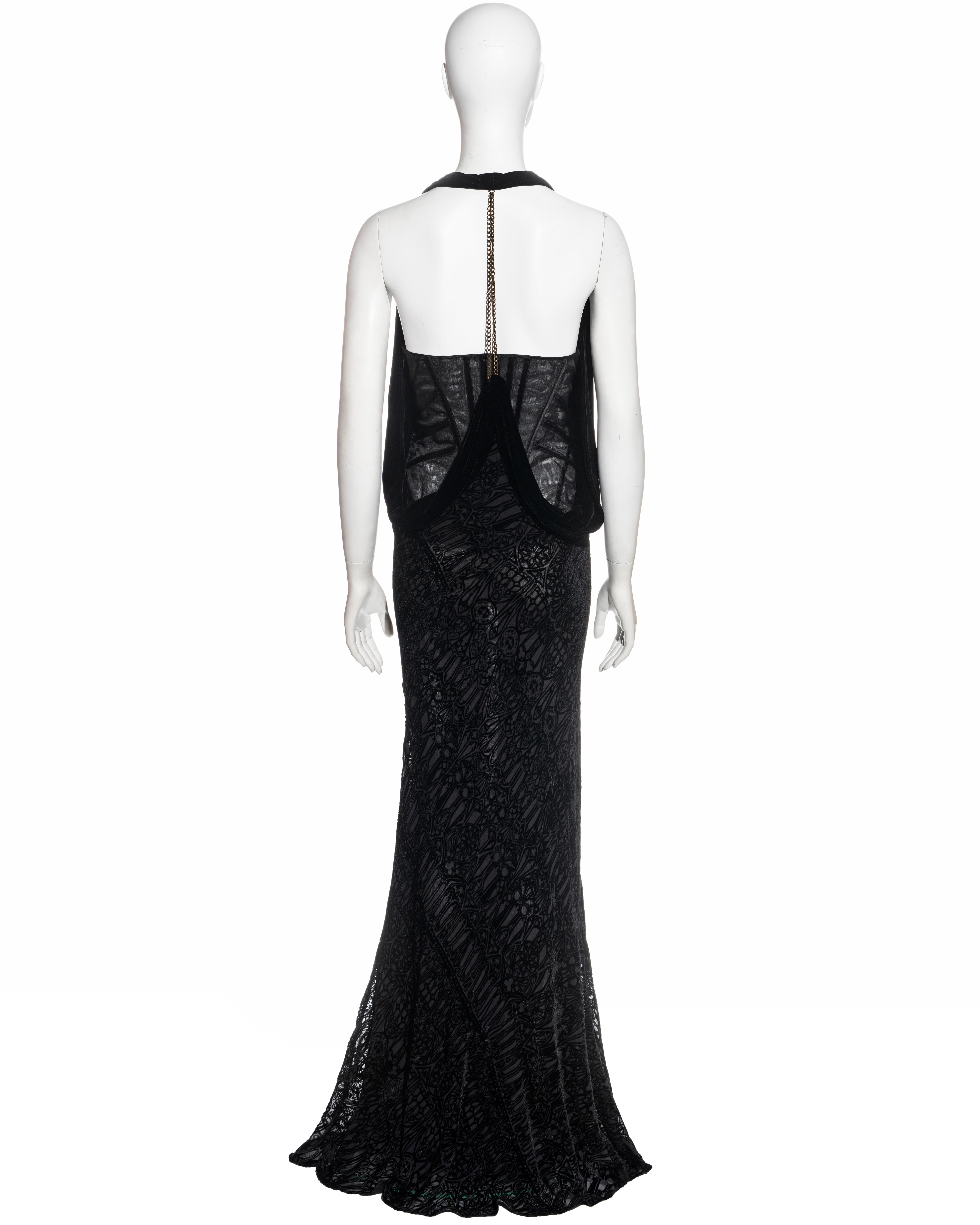 Alexander McQueen black silk devoré corseted evening dress, fw 2004 For Sale 2