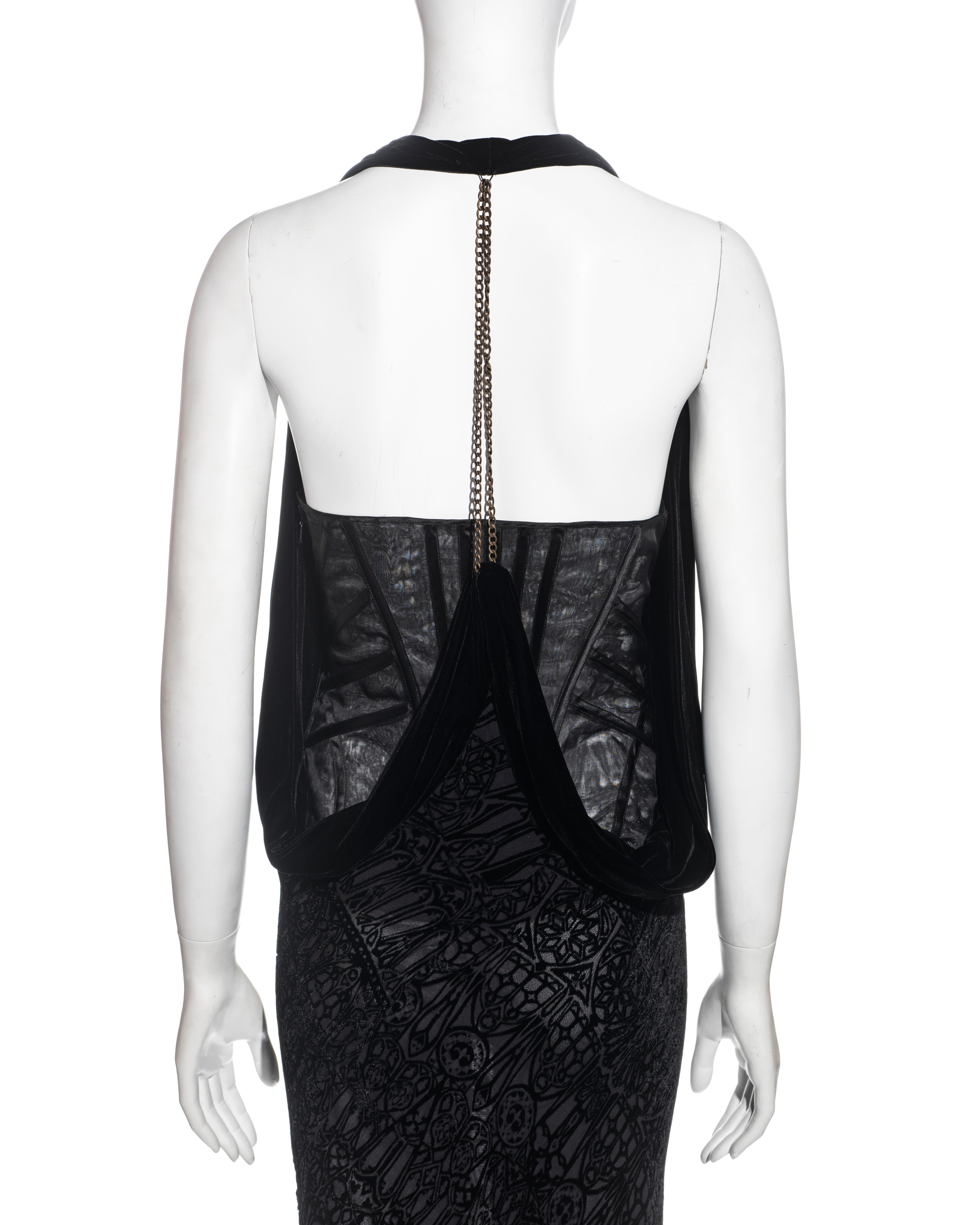 Alexander McQueen black silk devoré corseted evening dress, fw 2004 For Sale 3