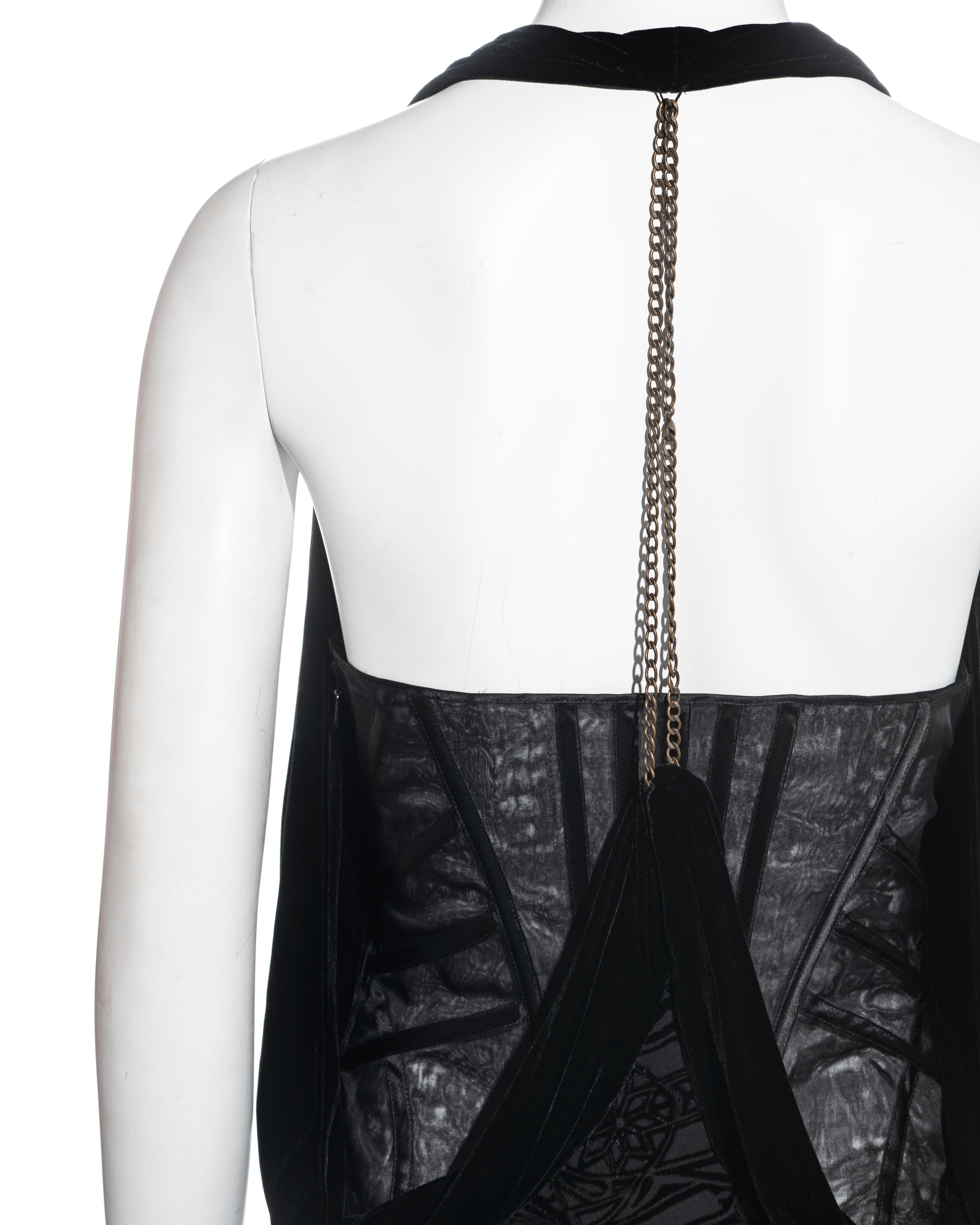 Alexander McQueen black silk devoré corseted evening dress, fw 2004 For Sale 4