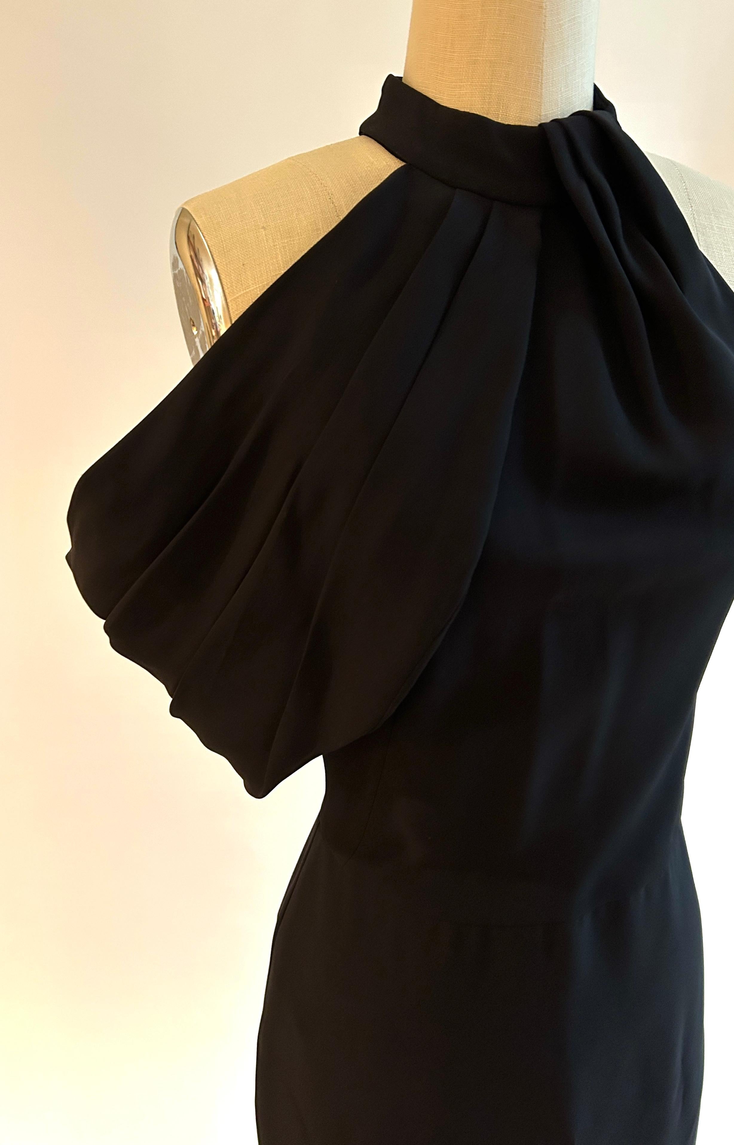 Alexander McQueen Black Silk Gown with Draped Arm Detail In Excellent Condition For Sale In San Francisco, CA