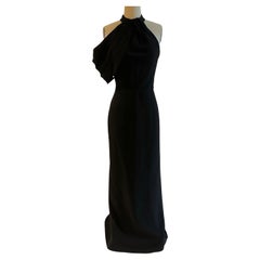 Alexander McQueen Black Silk Gown with Draped Arm Detail