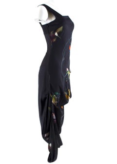 Alexander McQueen Black Silk Humming Bird Print Dress 42