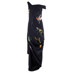 Alexander McQueen Black Silk Humming Bird Print Dress 42