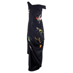 Alexander McQueen - Robe imprimée colibri en soie noire 42