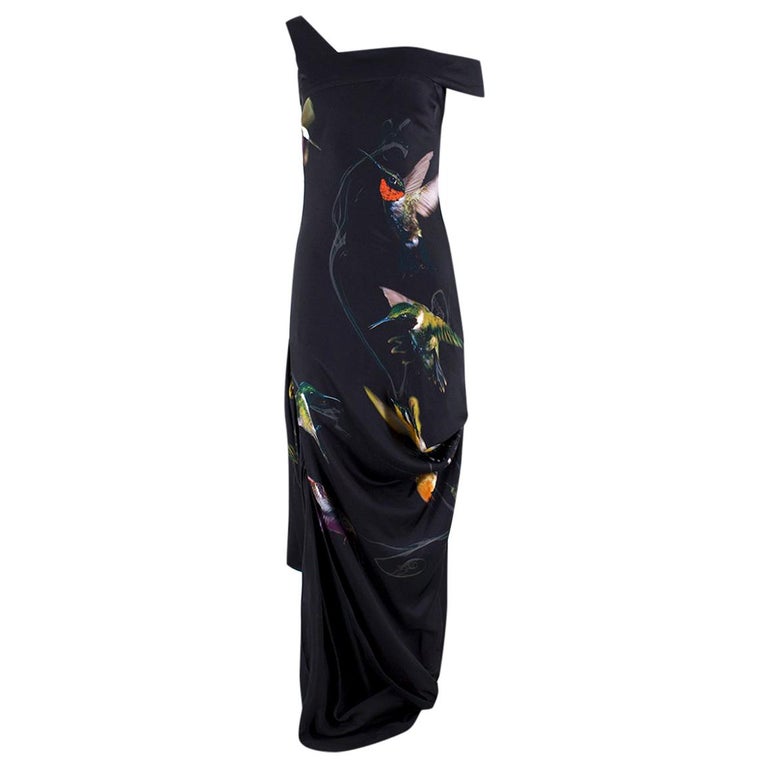 Alexander McQueen Black Silk Humming Bird Print Dress 42 at 1stDibs ...