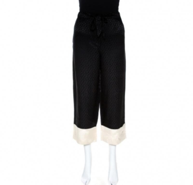 Alexander McQueen Schwarze Hose aus Seidenjacquard mit Kontrastsaumdetails und Kontrastsaum M im Angebot