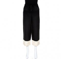 Alexander McQueen Black Silk Jacquard Contrast Hem Detail Pants M