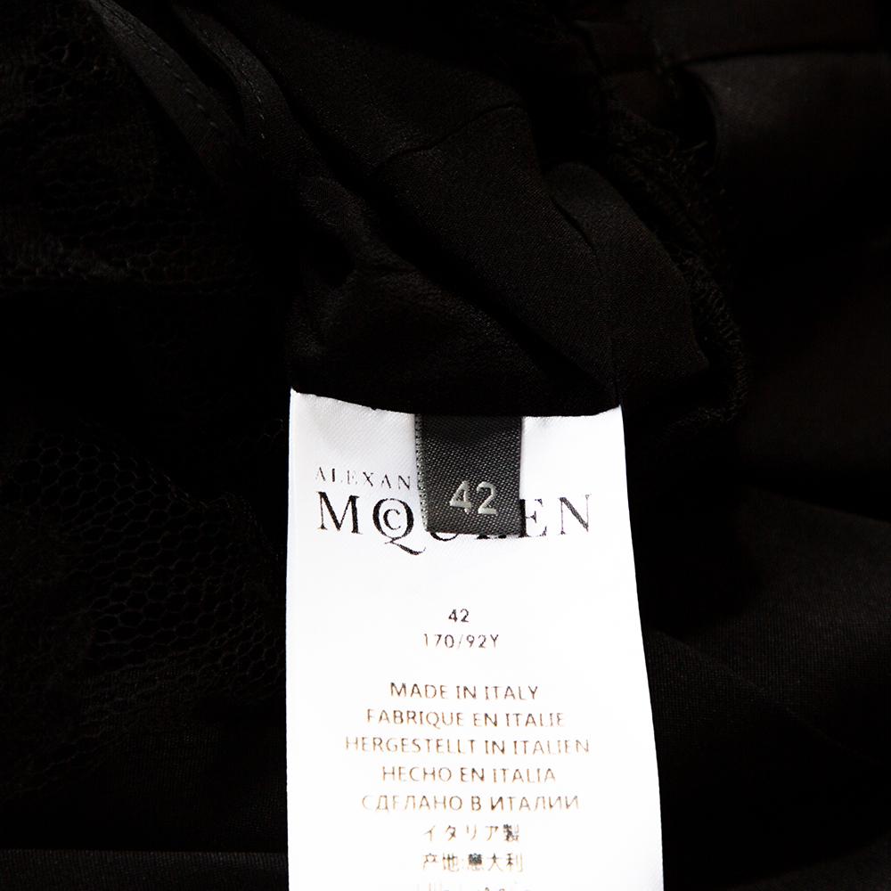 Alexander McQueen Black Silk Lace Trim Asymmetrical Top 1