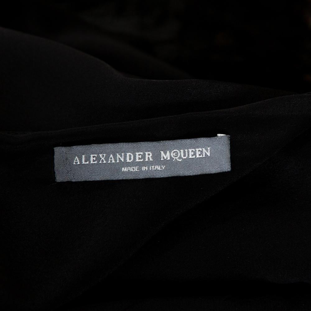 Alexander McQueen Black Silk Lace Trim Asymmetrical Top 2