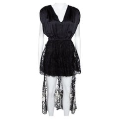 Alexander McQueen Black Silk Lace Trim Asymmetrical Top