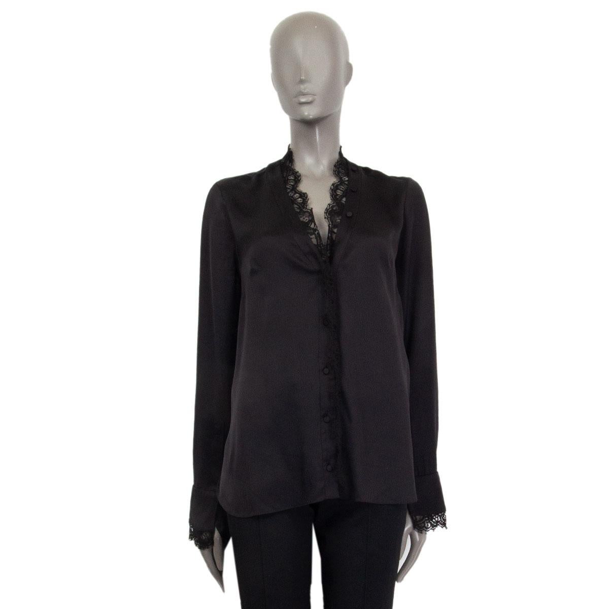 Black Alexander McQueen black silk LACE TRIM Blouse Shirt 38 XS For Sale