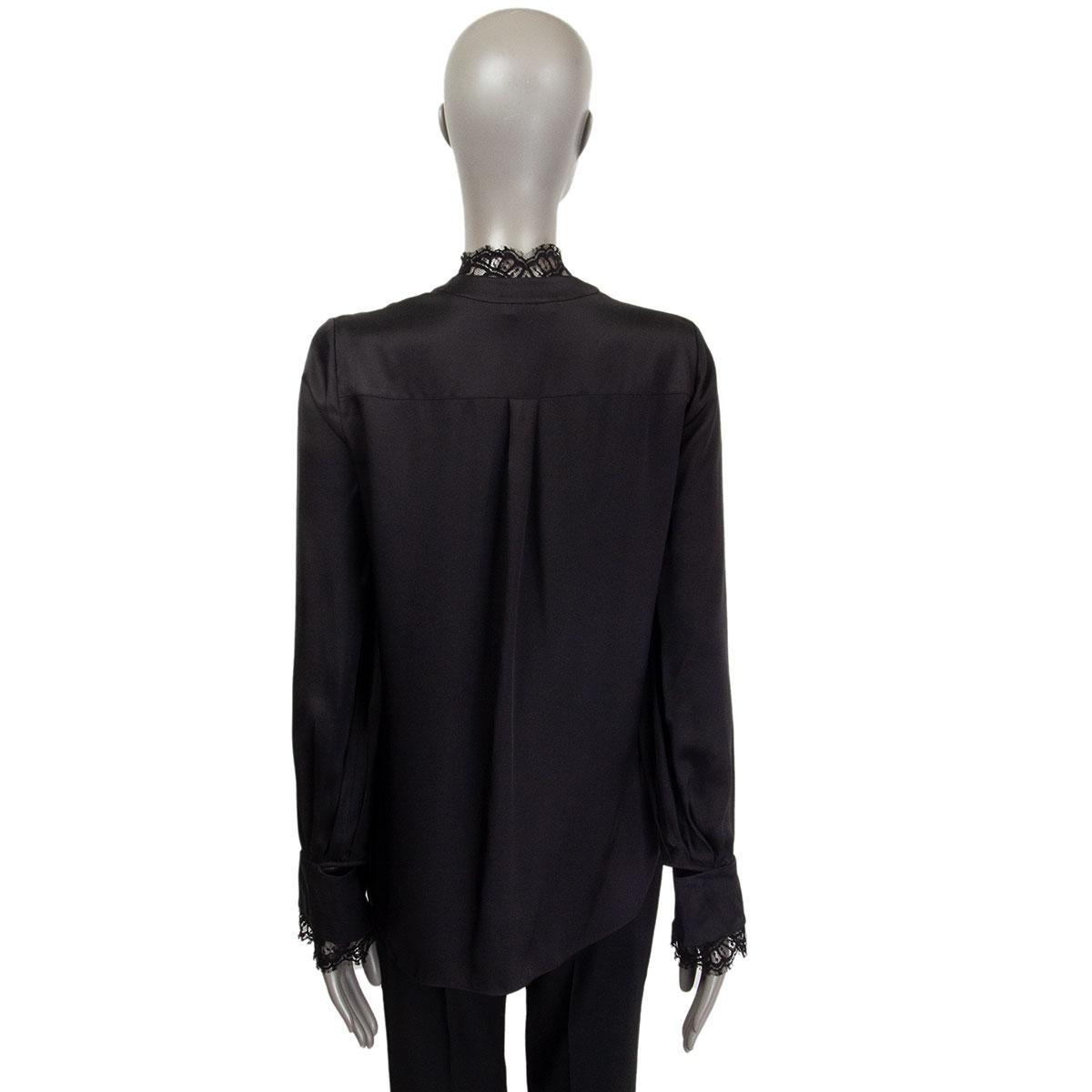 Women's Alexander McQueen black silk LACE TRIM Blouse Shirt 38 XS For Sale