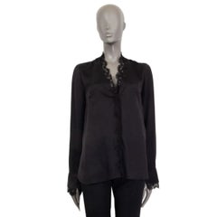 Alexander McQueen black silk LACE TRIM Blouse Shirt 38 XS