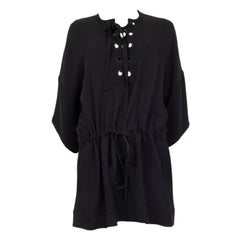 ALEXANDER MCQUEEN black silk LACE-UP DROP WAIST MINI Dress 36