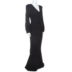 Alexander McQueen Black Silk Long Sleeve Peplum Gown M
