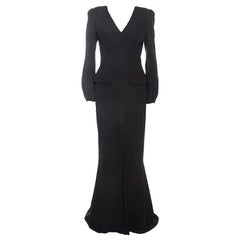 Alexander McQueen Black Silk Long Sleeve Peplum Gown M