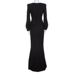 Alexander McQueen Black Silk Long Sleeve Peplum Gown S