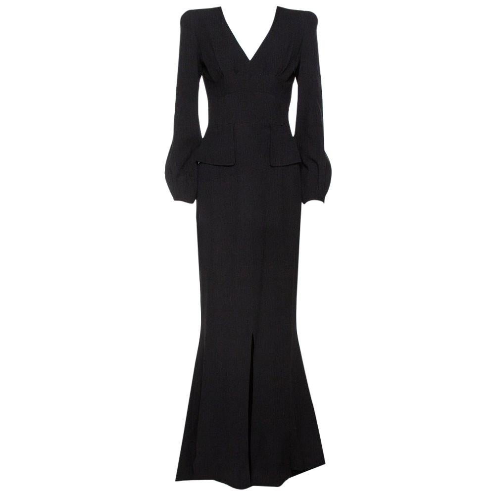 Alexander McQueen Black Silk Long Sleeve Peplum Gown S at 1stDibs