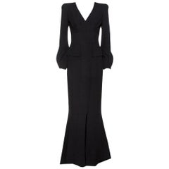 Alexander McQueen Black Silk Long Sleeve Peplum Gown S