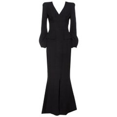 Alexander McQueen Schwarzes langärmeliges Kleid aus Seide mit Schößchen S