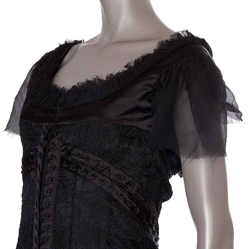 Black ALEXANDER MCQUEEN black silk RUFFLED LACE Cocktail Dress 42