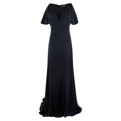 Alexander McQueen Black Silk V-Neck Drape Sleeve Gown