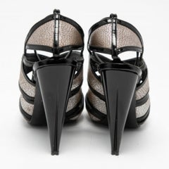 Alexander McQueen Black/Silver Leather and Patent Ankle Strap Sandals Size 35.5